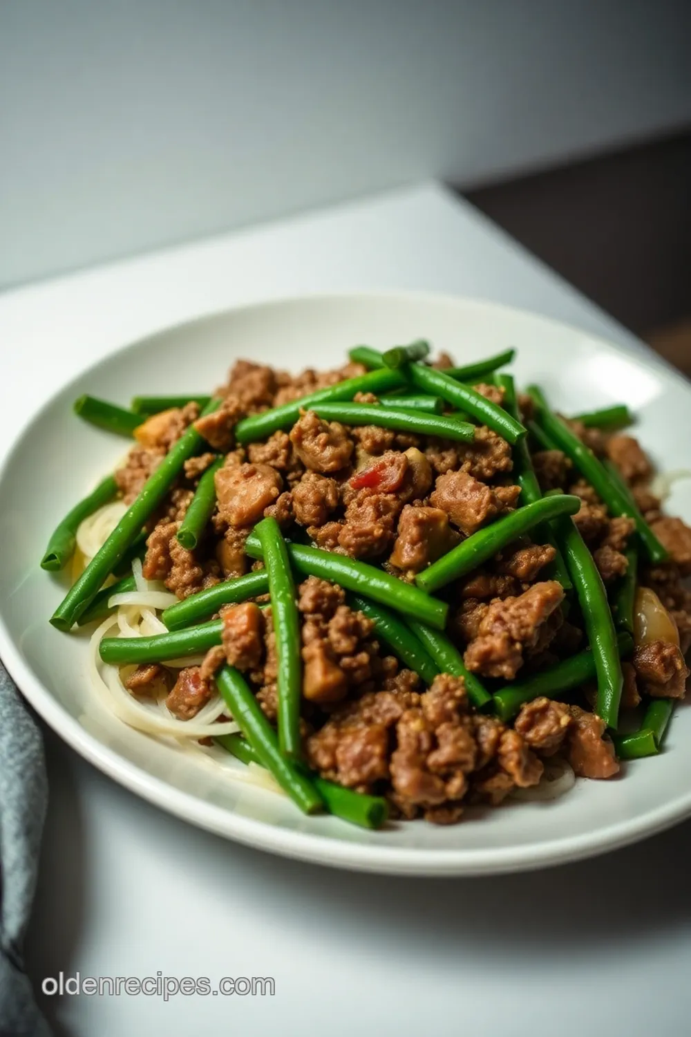 ground beef and green beans stir-fry steps